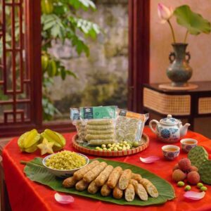 Xúc xích cốm Làng Vòng thơm ngon chế biến từ cốm nếp non và thịt lợn xay